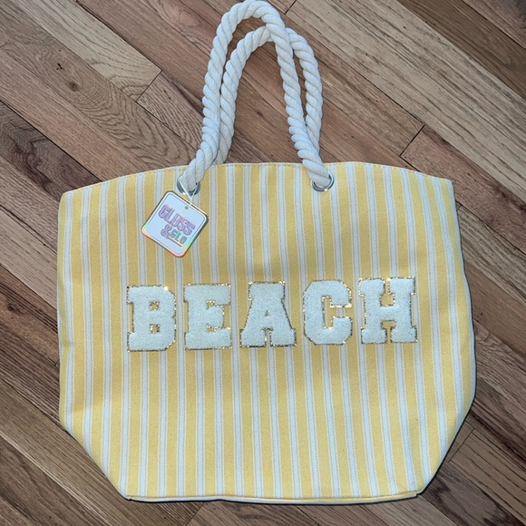 NWT Gloss & Glo Beach Canvas Striped Tote Bag - Picture 1 of 8